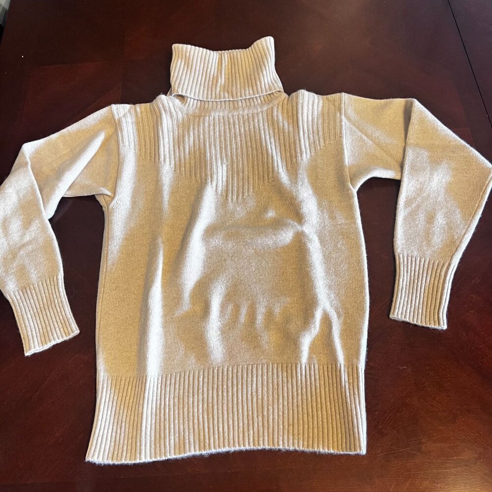 Mary Ann‎ Restivo Womens  Turtleneck Sweater 100% Cashmere S Beige Ribbed